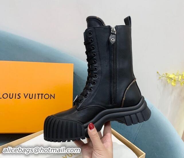 Top Design Louis Vuitton Ruby Flat Ranger Lace-up Boots in Black Leather 1114084