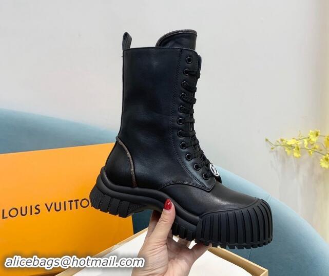 Top Design Louis Vuitton Ruby Flat Ranger Lace-up Boots in Black Leather 1114084