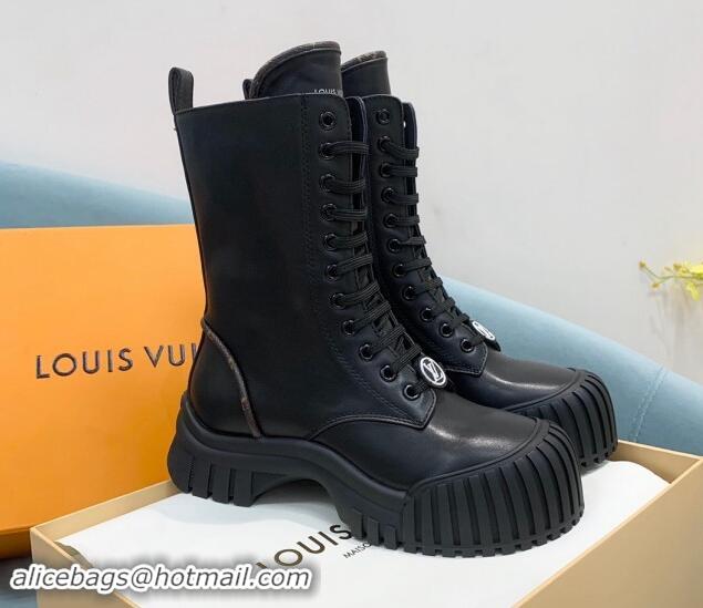 Top Design Louis Vuitton Ruby Flat Ranger Lace-up Boots in Black Leather 1114084