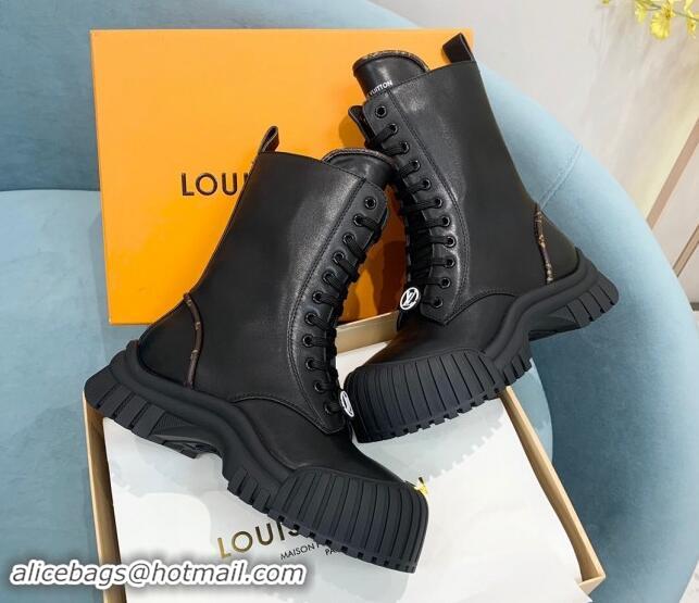 Top Design Louis Vuitton Ruby Flat Ranger Lace-up Boots in Black Leather 1114084