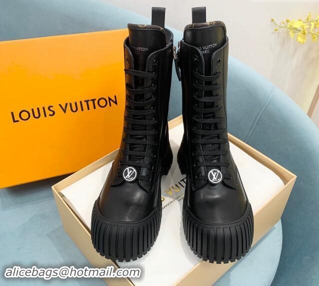 Top Design Louis Vuitton Ruby Flat Ranger Lace-up Boots in Black Leather 1114084