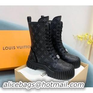 Pretty Style Louis Vuitton Ruby Flat Ranger Lace-up Boots in Monogram Canvas Black 114086