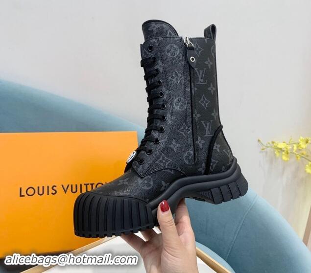 Pretty Style Louis Vuitton Ruby Flat Ranger Lace-up Boots in Monogram Canvas Black 114086