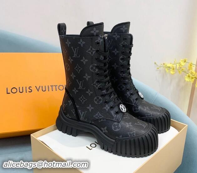 Pretty Style Louis Vuitton Ruby Flat Ranger Lace-up Boots in Monogram Canvas Black 114086