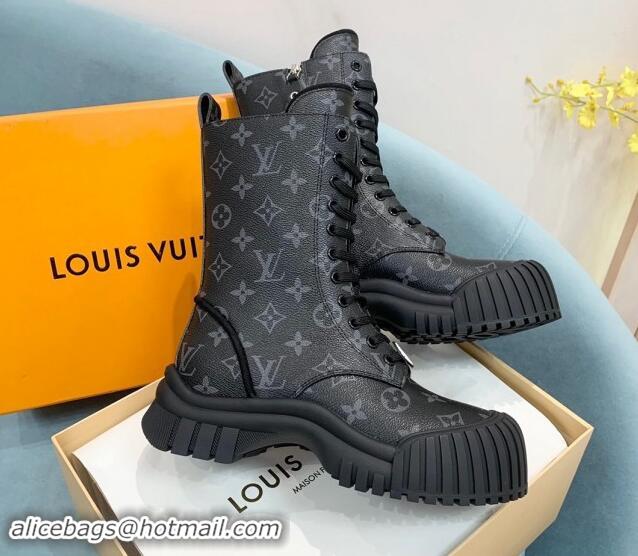 Pretty Style Louis Vuitton Ruby Flat Ranger Lace-up Boots in Monogram Canvas Black 114086