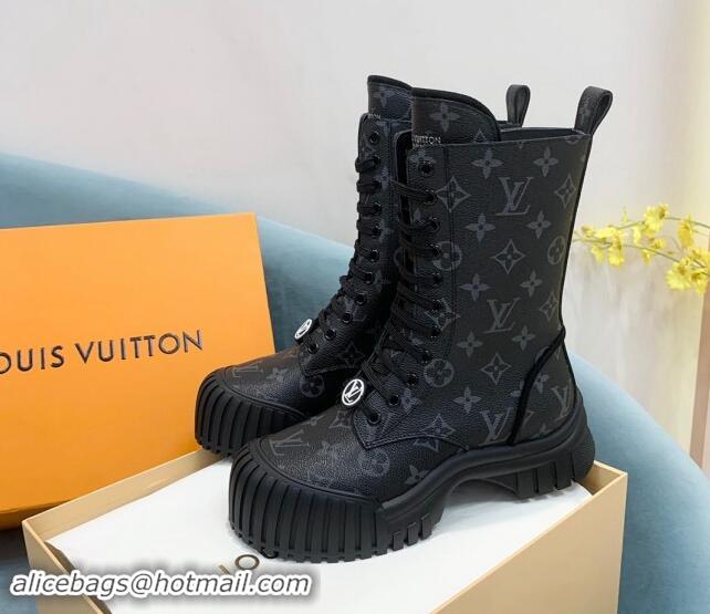 Pretty Style Louis Vuitton Ruby Flat Ranger Lace-up Boots in Monogram Canvas Black 114086