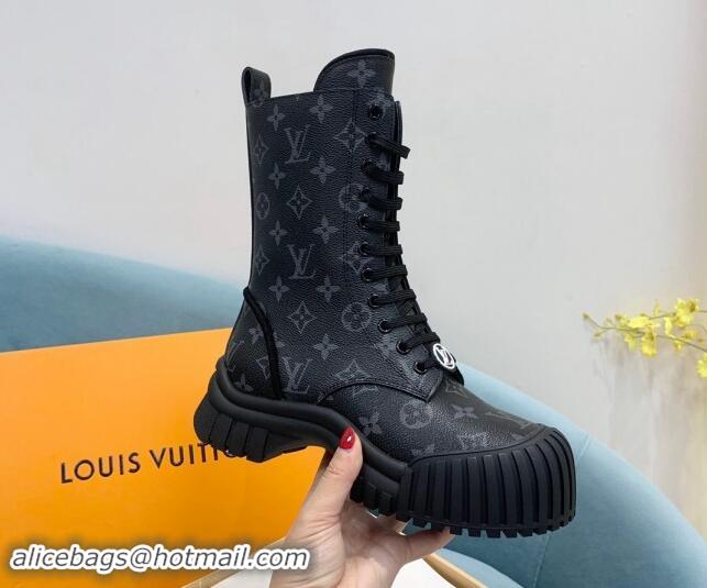 Pretty Style Louis Vuitton Ruby Flat Ranger Lace-up Boots in Monogram Canvas Black 114086