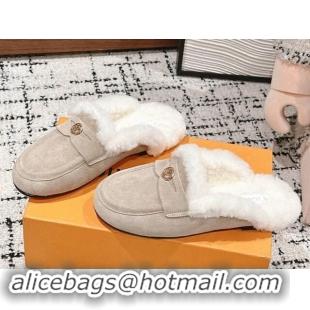 Top Grade Louis Vuitton Flat Mules in Suede and Wool Beige 1114087