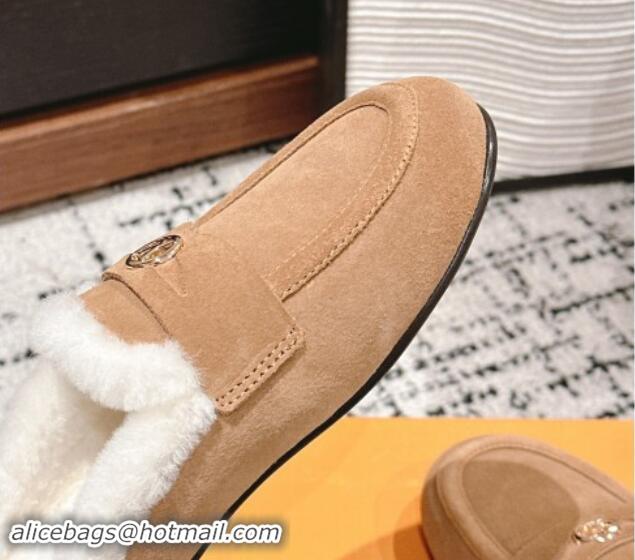 Durable Louis Vuitton Flat Mules in Suede and Wool Brown 1114088