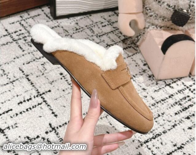 Durable Louis Vuitton Flat Mules in Suede and Wool Brown 1114088