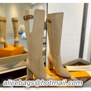 Good Looking Louis Vuitton Silhouette High Boots 9.5cm with Buckle Beige 1114090