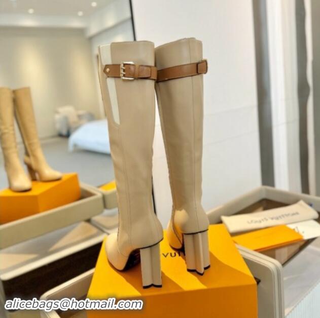 Good Looking Louis Vuitton Silhouette High Boots 9.5cm with Buckle Beige 1114090