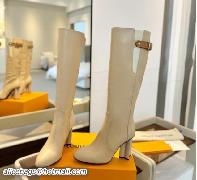 Good Looking Louis Vuitton Silhouette High Boots 9.5cm with Buckle Beige 1114090