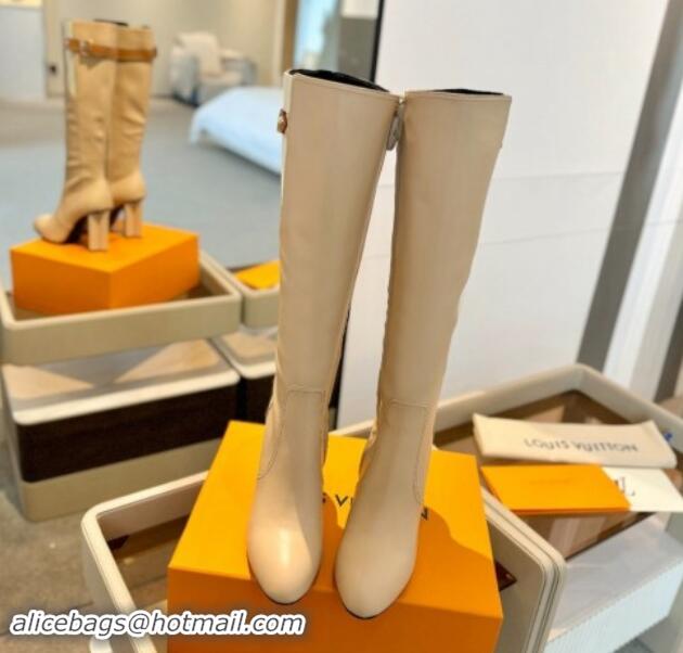 Good Looking Louis Vuitton Silhouette High Boots 9.5cm with Buckle Beige 1114090