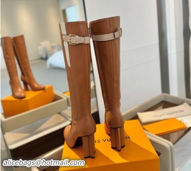 Purchase Louis Vuitton Silhouette High Boots 9.5cm with Buckle Brown 1114091