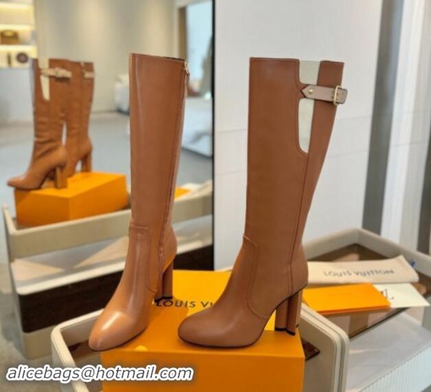 Purchase Louis Vuitton Silhouette High Boots 9.5cm with Buckle Brown 1114091