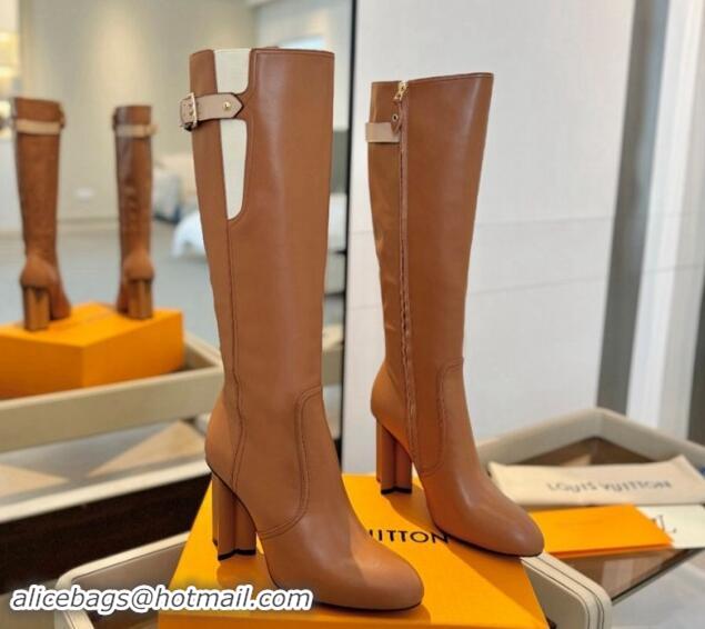 Purchase Louis Vuitton Silhouette High Boots 9.5cm with Buckle Brown 1114091