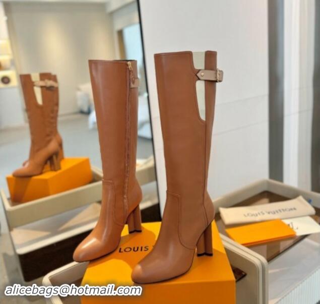 Purchase Louis Vuitton Silhouette High Boots 9.5cm with Buckle Brown 1114091