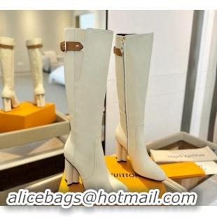 Good Quality Louis Vuitton Silhouette High Boots 9.5cm with Buckle White 114092