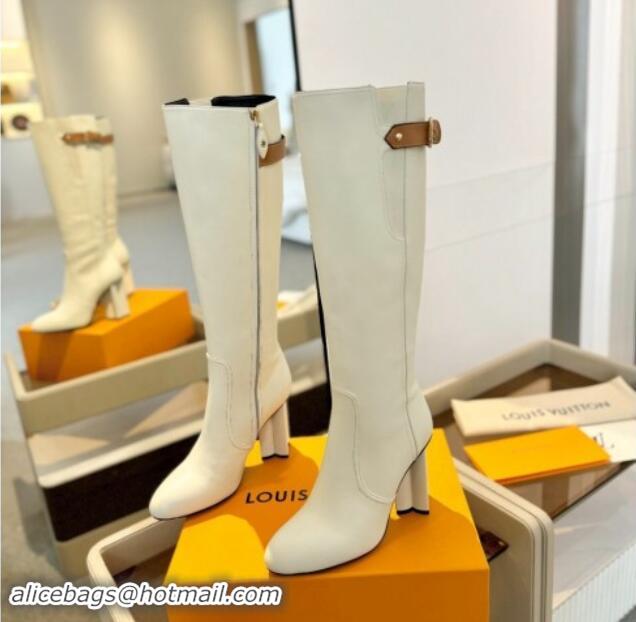 Good Quality Louis Vuitton Silhouette High Boots 9.5cm with Buckle White 114092