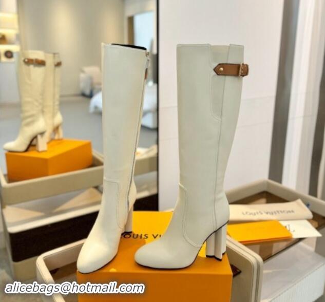 Good Quality Louis Vuitton Silhouette High Boots 9.5cm with Buckle White 114092