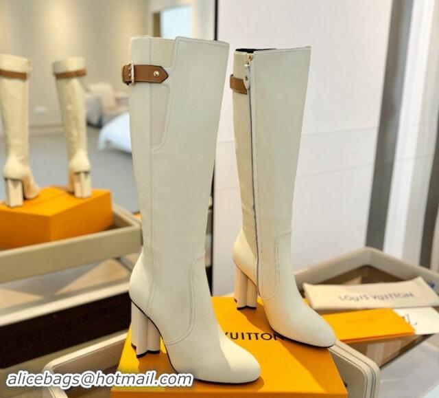 Good Quality Louis Vuitton Silhouette High Boots 9.5cm with Buckle White 114092