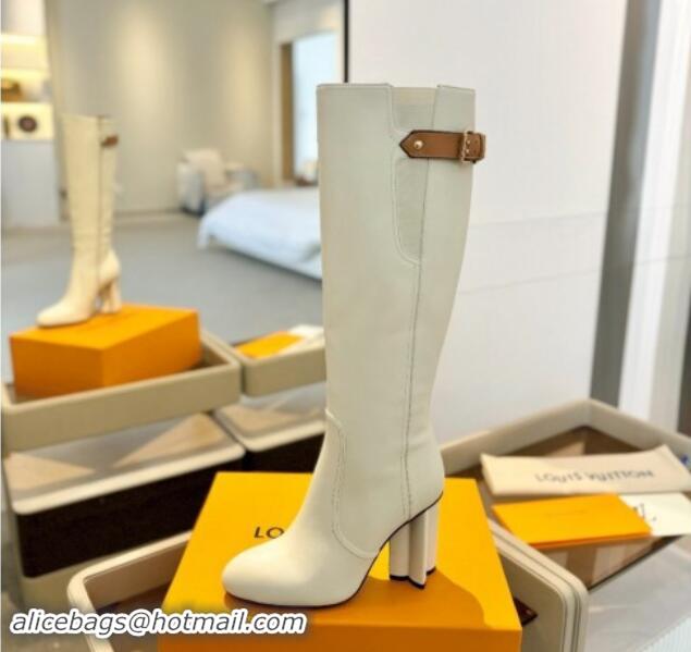 Good Quality Louis Vuitton Silhouette High Boots 9.5cm with Buckle White 114092