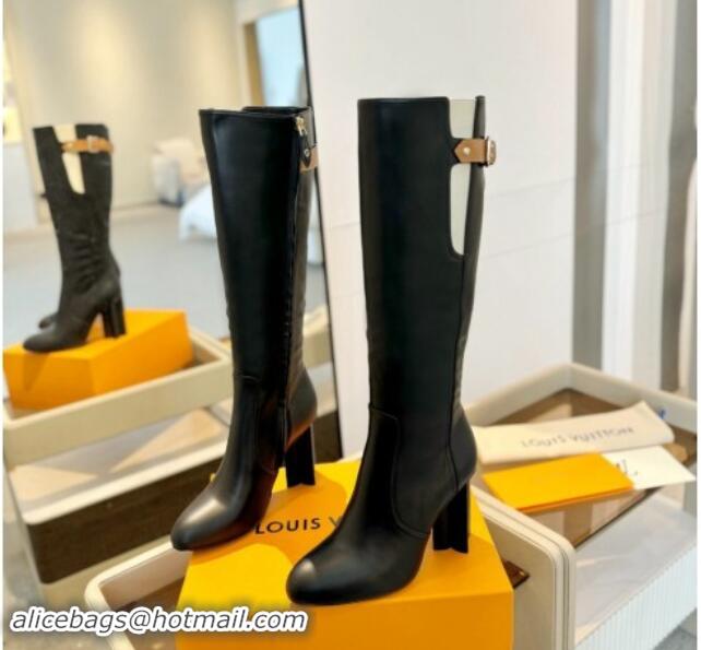 Grade Quality Louis Vuitton Silhouette High Boots 9.5cm with Buckle Black 1114093