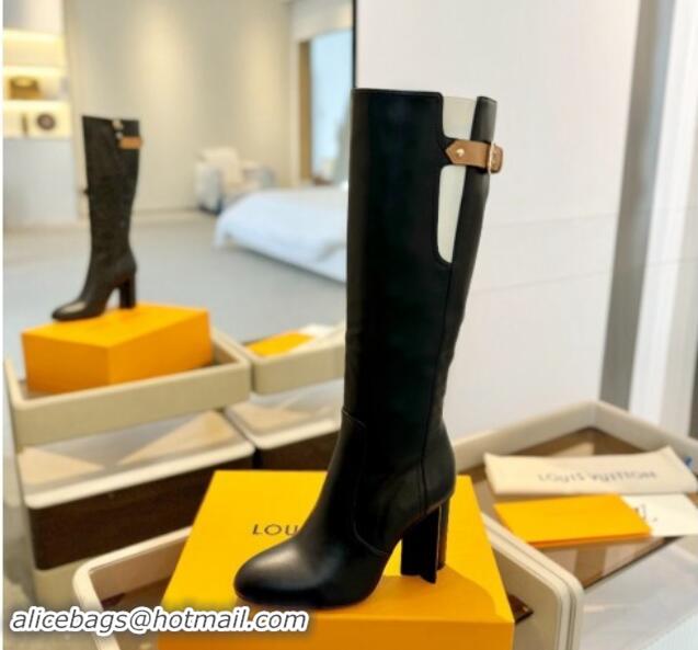 Grade Quality Louis Vuitton Silhouette High Boots 9.5cm with Buckle Black 1114093