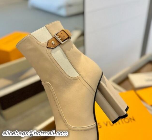 Best Grade Louis Vuitton Silhouette Ankle Boots 9.5cm with Buckle Beige 114095