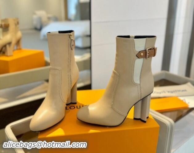 Best Grade Louis Vuitton Silhouette Ankle Boots 9.5cm with Buckle Beige 114095