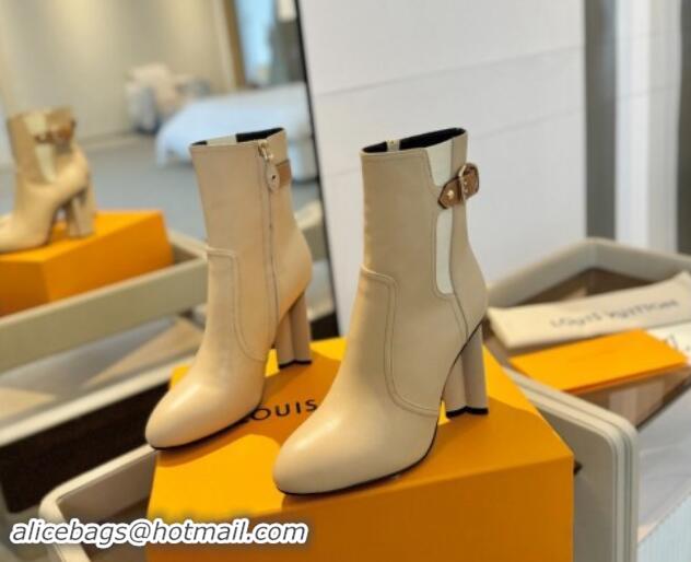 Best Grade Louis Vuitton Silhouette Ankle Boots 9.5cm with Buckle Beige 114095