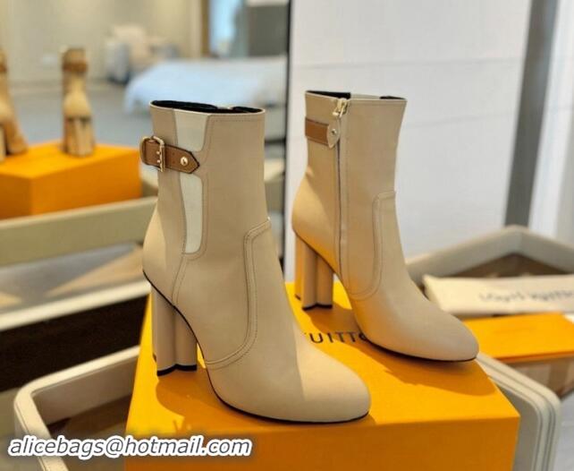 Best Grade Louis Vuitton Silhouette Ankle Boots 9.5cm with Buckle Beige 114095