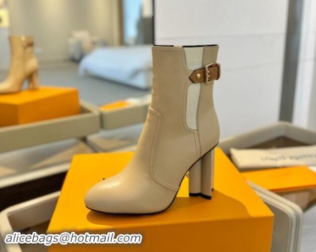 Best Grade Louis Vuitton Silhouette Ankle Boots 9.5cm with Buckle Beige 114095