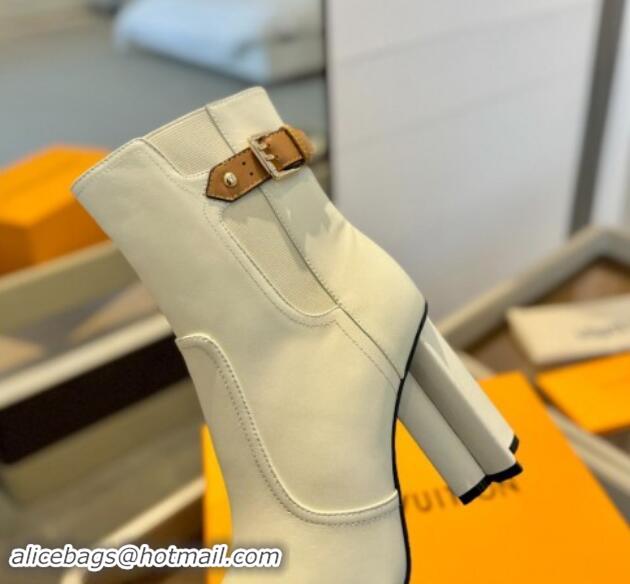 Luxurious Louis Vuitton Silhouette Ankle Boots 9.5cm with Buckle White 1114096