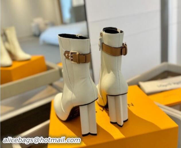 Luxurious Louis Vuitton Silhouette Ankle Boots 9.5cm with Buckle White 1114096