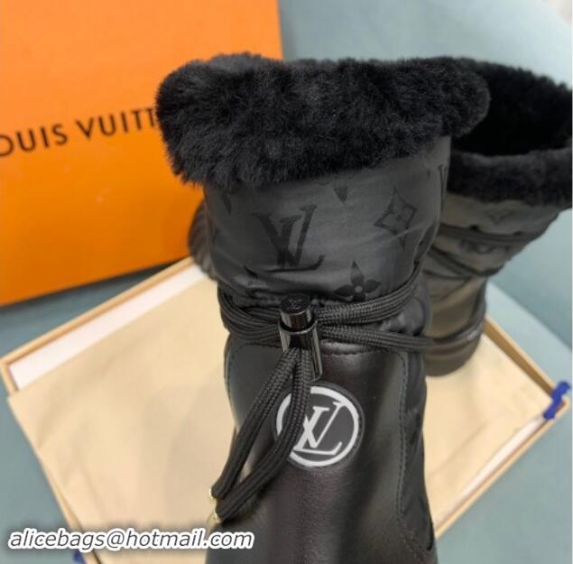 Best Product Louis Vuitton Ruby Flat Ankle Boots in Black Leather and Nylon with Shearling Wool 1122064