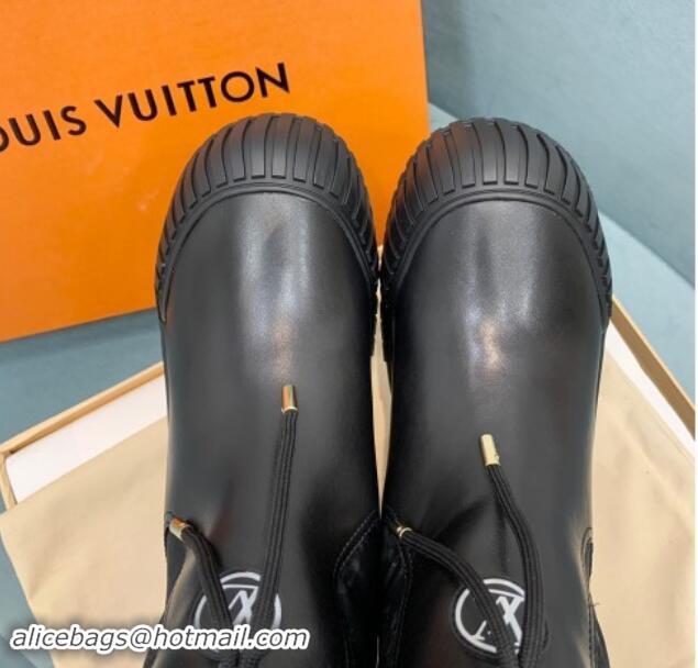 Best Product Louis Vuitton Ruby Flat Ankle Boots in Black Leather and Nylon with Shearling Wool 1122064