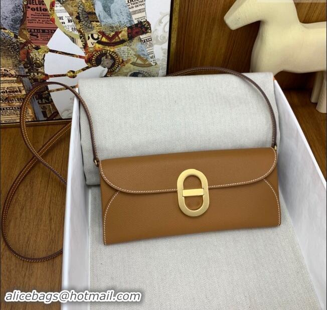 New Cheap Hermes CHAINE D'ANCRE To Go Wallet in Original Epsom Leather H1910 Milk Shake Brown/Gold 2024(Full Handmade)