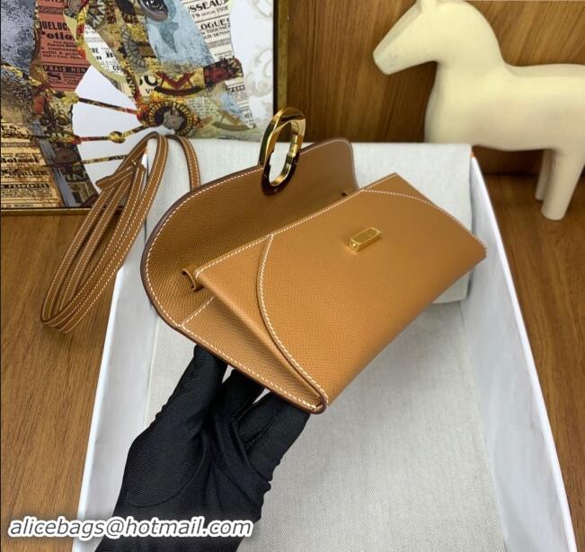 New Cheap Hermes CHAINE D'ANCRE To Go Wallet in Original Epsom Leather H1910 Milk Shake Brown/Gold 2024(Full Handmade)