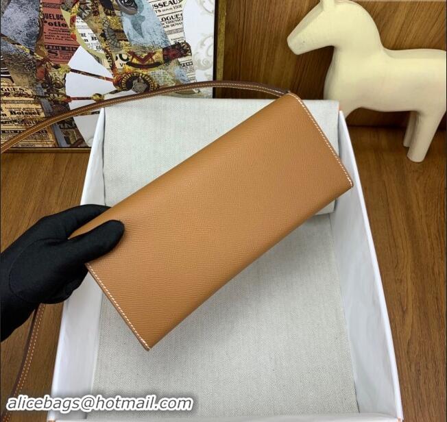 New Cheap Hermes CHAINE D'ANCRE To Go Wallet in Original Epsom Leather H1910 Milk Shake Brown/Gold 2024(Full Handmade)