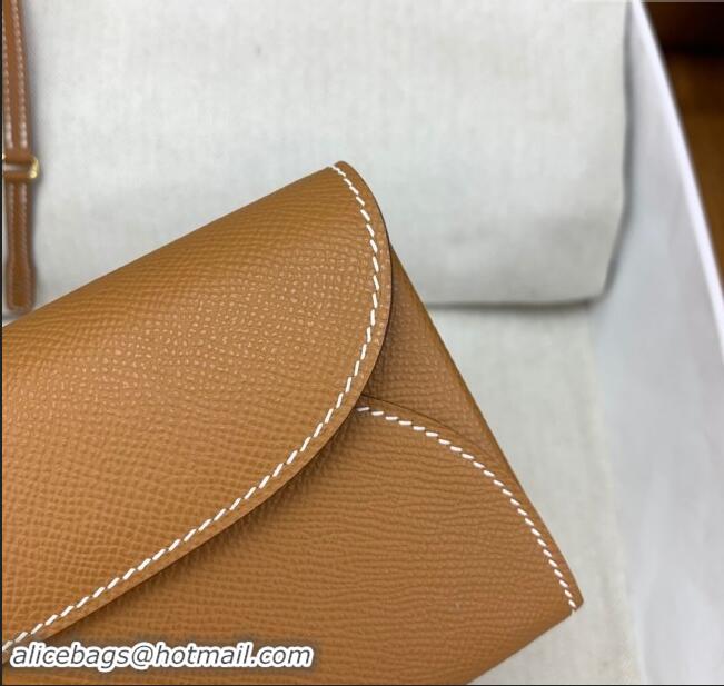 New Cheap Hermes CHAINE D'ANCRE To Go Wallet in Original Epsom Leather H1910 Milk Shake Brown/Gold 2024(Full Handmade)