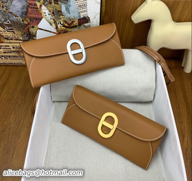 New Cheap Hermes CHAINE D'ANCRE To Go Wallet in Original Epsom Leather H1910 Milk Shake Brown/Gold 2024(Full Handmade)