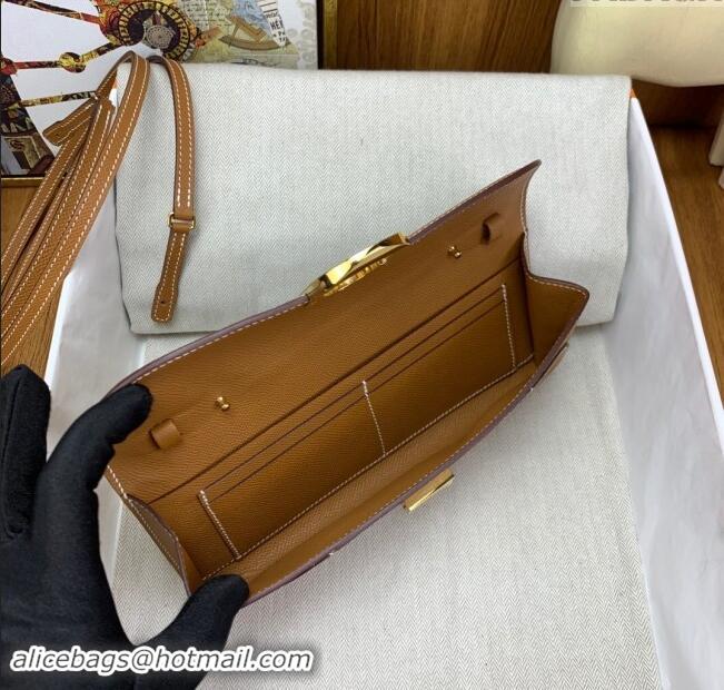 New Cheap Hermes CHAINE D'ANCRE To Go Wallet in Original Epsom Leather H1910 Milk Shake Brown/Gold 2024(Full Handmade)