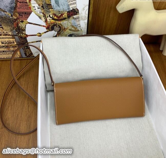 New Cheap Hermes CHAINE D'ANCRE To Go Wallet in Original Epsom Leather H1910 Milk Shake Brown/Gold 2024(Full Handmade)