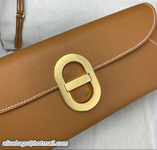 New Cheap Hermes CHAINE D'ANCRE To Go Wallet in Original Epsom Leather H1910 Milk Shake Brown/Gold 2024(Full Handmade)