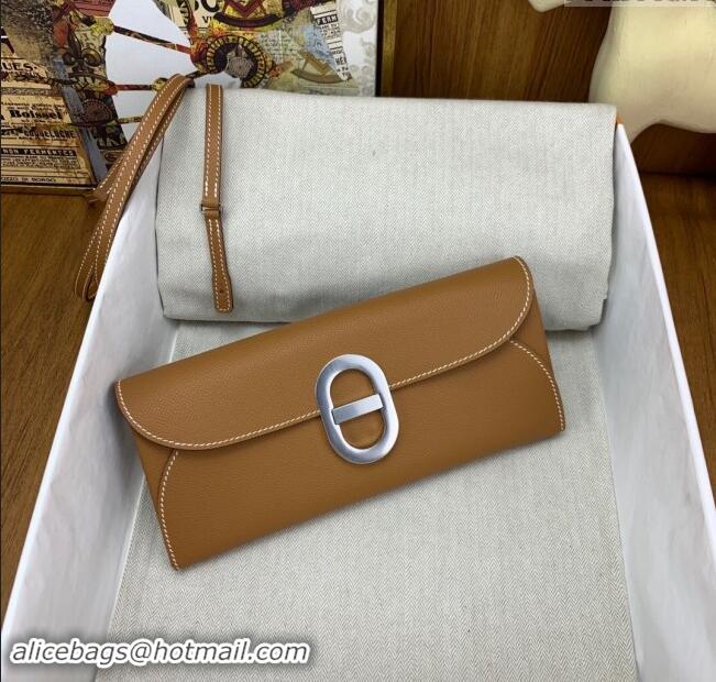 New Design Hermes CHAINE D'ANCRE To Go Wallet in Original Epsom Leather H1910 Milk Shake Brown/Silver 2024(Full Handmade