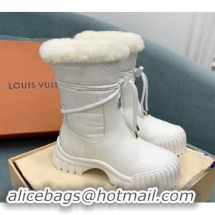 Stylish Louis Vuitton Ruby Flat Ankle Boots in Black Leather and Nylon with Shearling Wool White 1122065