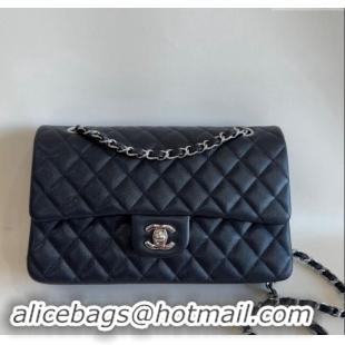 Spot Bulk Chanel Classic Grained Calfskin Medium Flap Bag A01112 Black/Silver 2024