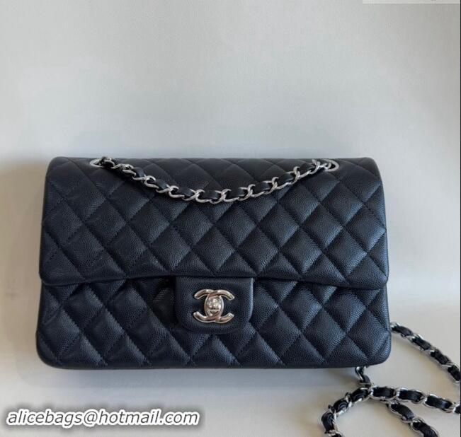 Spot Bulk Chanel Classic Grained Calfskin Medium Flap Bag A01112 Black/Silver 2024